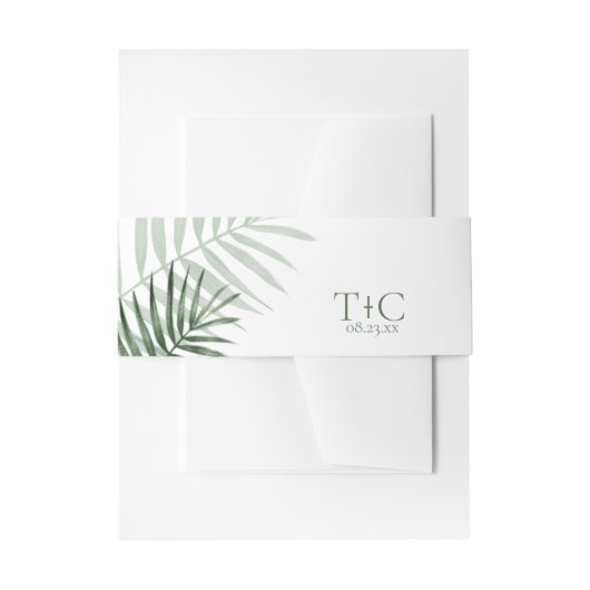 Lush Palm Leaf Wedding Green/White ID956 Uitnodigingen Wikkel (Voorkant Voorbeeld)