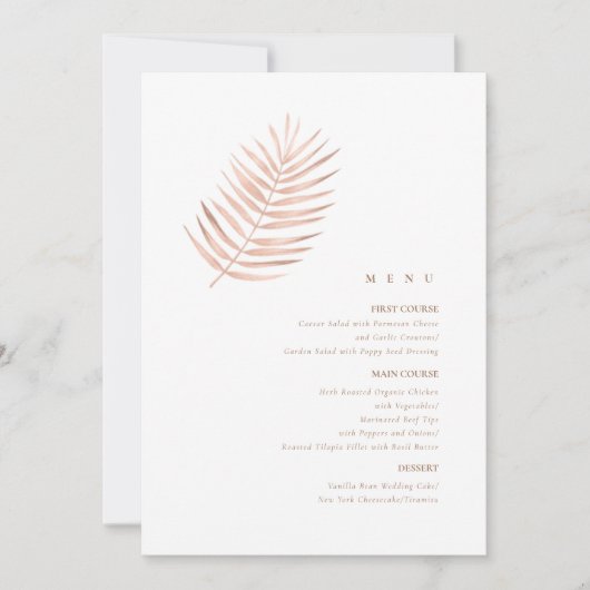 Lush Palm Leaf Wedding Menu Terra Cotta ID956 (Voorkant)