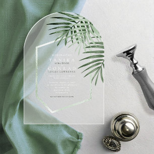Lush Palm Leaf Wedding Moss Green ID956 Acryl Uitnodigingen
