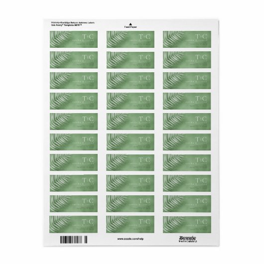 Lush Palm Leaf Wedding Moss Green ID956 Etiket (Full Sheet)