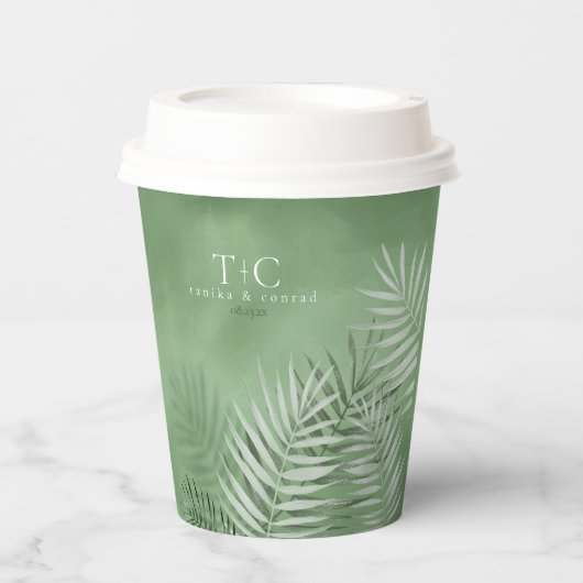 Lush Palm Leaf Wedding Moss Green ID956 Papieren Bekers (Voorkant)