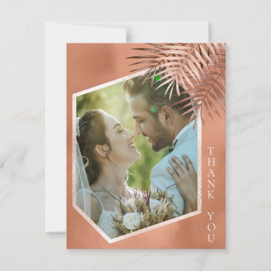 Lush Palm Leaf Wedding Photo Terra Cotta ID956 Bedankkaart (Voorkant)