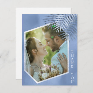 Lush Palm Leaf Wedding Photo Windsor Blue ID956 Bedankkaart