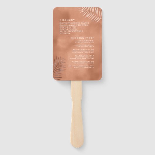 Lush Palm Leaf Wedding Program Terra Cotta ID956 Handwaaier (Achterkant)