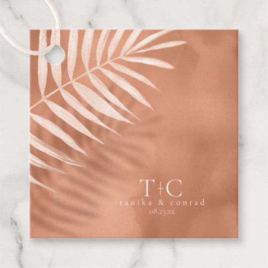 Lush Palm Leaf Wedding Terra Cotta ID956 Bedankjes Labels (Voorkant)