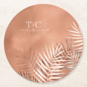 Lush Palm Leaf Wedding Terra Cotta ID956 Ronde Kartonnen Onderzetter