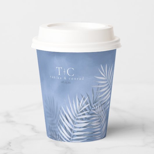 Lush Palm Leaf Wedding Windsor Blue ID956 Papieren Bekers (Voorkant)