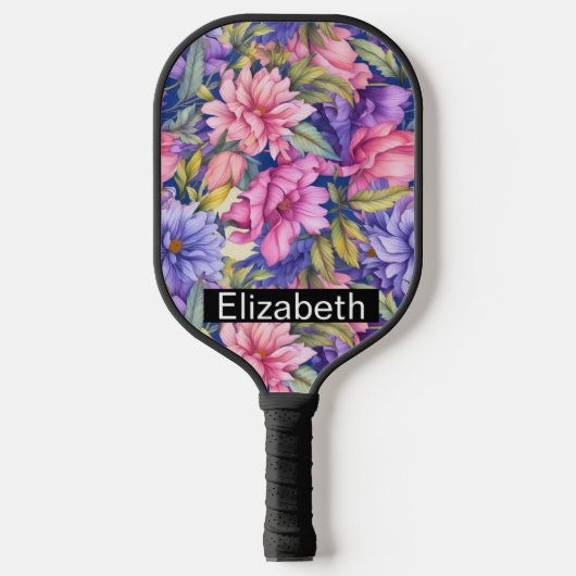 Lush Pink and Purple Flowers Personalized Pickleball Paddle (Voorkant)