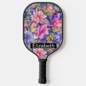 Lush Pink and Purple Flowers Personalized Pickleball Paddle (Achterkant)