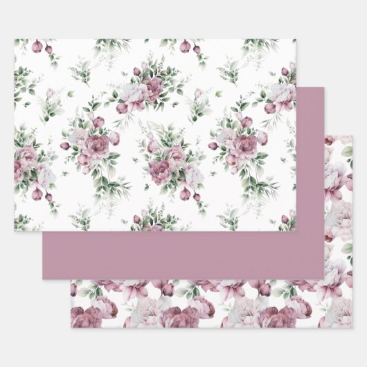 Lush Pink Peonies Greenery Over Pattern Inpakpapier Vel (Set)