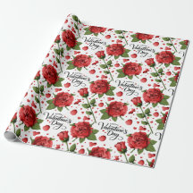 Lush Red Roses with Scattered Heart Petals Pattern