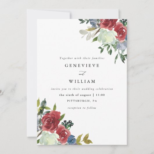 Lush Red Waterverf Floral Bouquet Wedding (Voorkant)