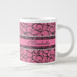 Lush roze gelilies met zwarte omtrek, roze glitter jumbo beker