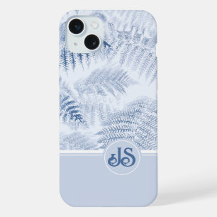 Lush Serene Blue Ferns Monogram Initiales