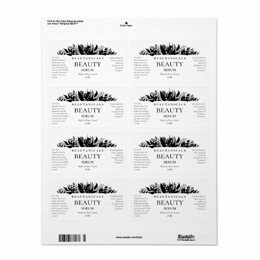Lush Silhouette Black en White Serum Labels (Full Sheet)