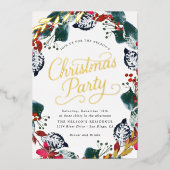 Lush Snow Christmas Wreath-script Folie Uitnodiging (Voorkant)