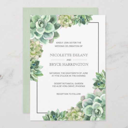 Lush Succulent Lijst Wedding Invitation Kaart (Voorkant / Achterkant)
