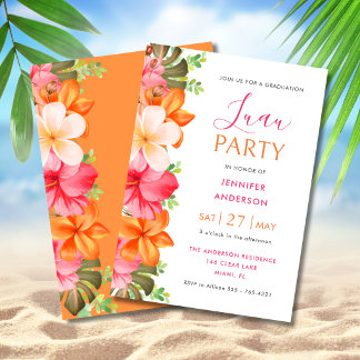 Lush Tropical Floral Graduation Luau Kaart
