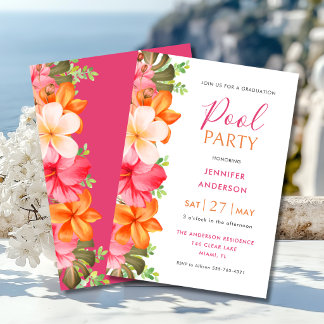Lush Tropical Floral Graduation Pool Party Kaart