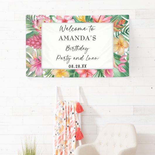 Lush Tropical Greenery Floral Birthday Party Luau Spandoek (Insitu)