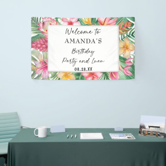 Lush Tropical Greenery Floral Birthday Party Luau Spandoek (Beurs)