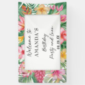 Lush Tropical Greenery Floral Birthday Party Luau Spandoek (Verticaal)