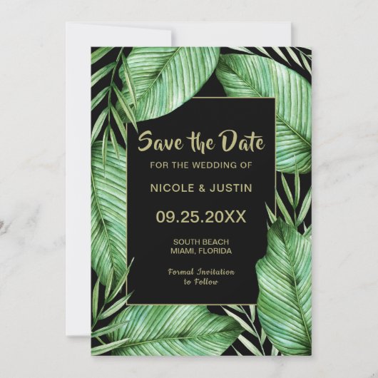Lush Tropical Greenery Wedding Save the Date (Voorkant)