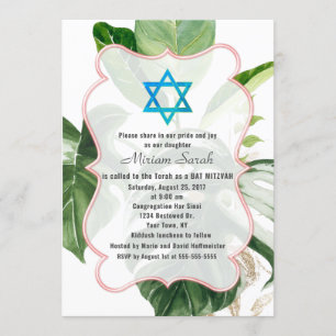 Lush Tropical Leaves Star van David Bat Mitzvah Kaart