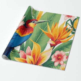 Lush Tropical Plants with Exotic Bird Pattern Cadeaupapier