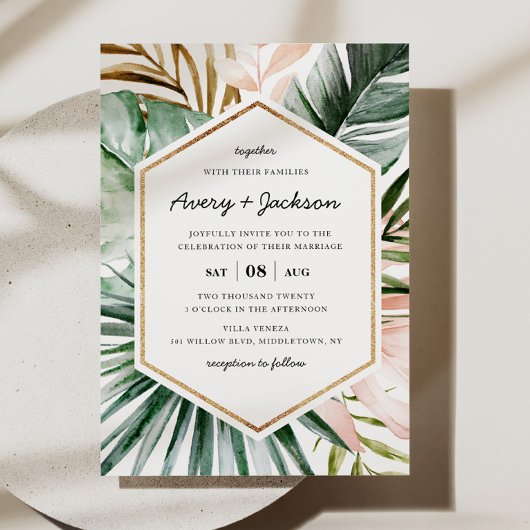 Lush Tropics Wedding Invitation Kaart
