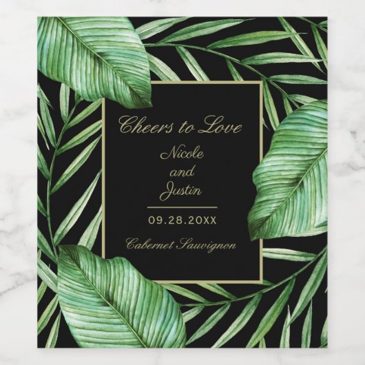 Lush Tropisch groen Bruiloft of Verloving Wijn Etiket (Enkel label)