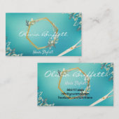 Lush Turquoise Greenery floral Roos Gold Visitekaartje (Voorkant / Achterkant)