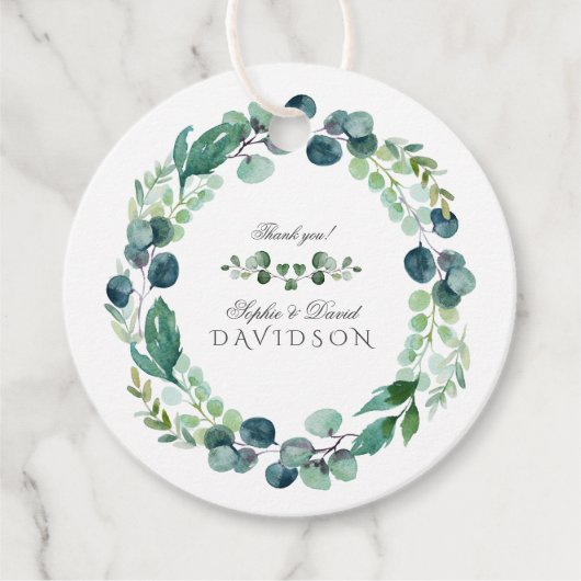 Lush Waterverf Eucalyptus Greenery Wedding Bedankjes Labels (Voorkant)