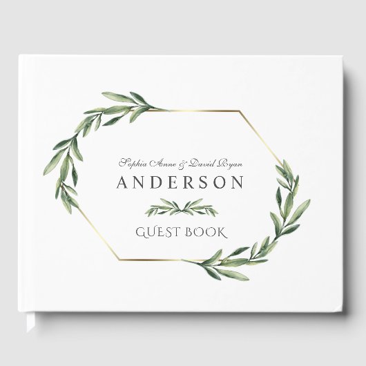 Lush Waterverf Greenery Geometric Wedding Gastenboek (Voorkant)