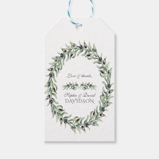 Lush Waterverf Olive Branches Wreath Wedding Cadeaulabel (Voorkant)