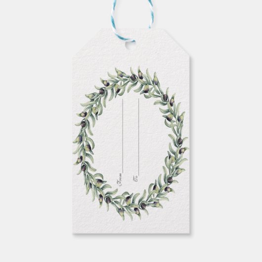 Lush Waterverf Olive Branches Wreath Wedding Cadeaulabel (Achterkant)