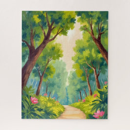Lush Wood Stroll | Green Nature Watercolor Legpuzzel