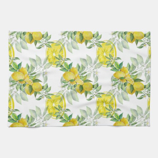 Lush Yellow Lemon en Green Leaves Pattern Theedoek (Horizontaal)