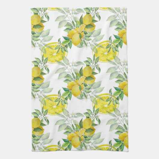 Lush Yellow Lemon en Green Leaves Pattern Theedoek (Verticaal)