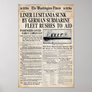 Lusitania Sinking Newspapier Poster