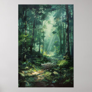 Lust Green Forest olieverfschilderij Natuur Poster