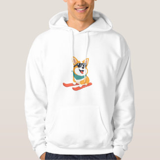 Lustiger Corgi op ski's Hoodie