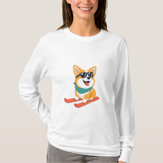 Lustiger Corgi op ski's T-shirt