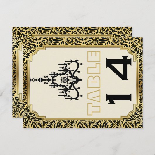 Lustre Art Déco noir, numéro de table or (Devant / Derrière)