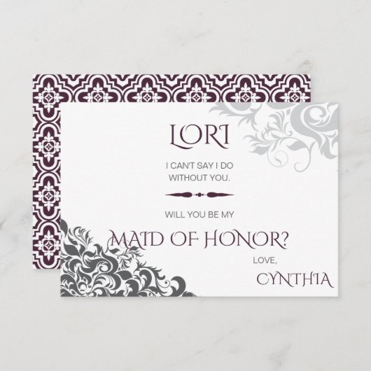 Lustre baroque prune Invitation de mariage (Devant / Derrière)