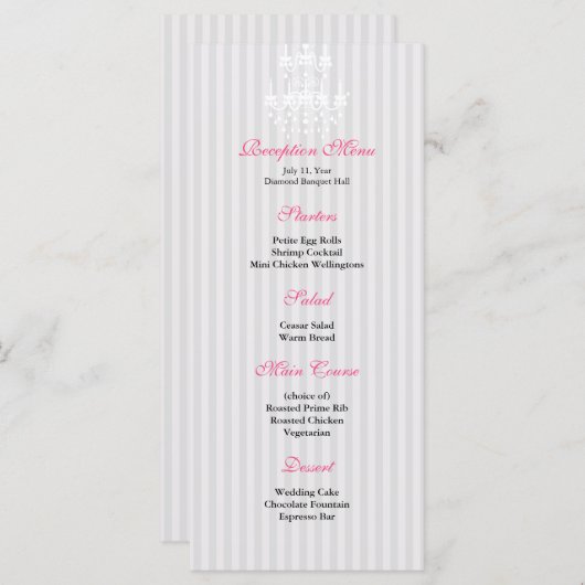 Lustre blanc et argenté Menu Réception en rayures (Devant / Derrière)