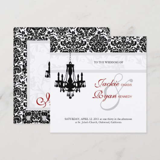 Lustre de mariage Invitation Noir Rouge Argent (Devant / Derrière)