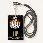 Lustre éclairé Douce 16 Partie VIP Badge (Devant avec lanière)
