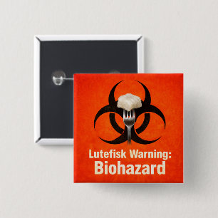Lutefisk Waarschuwing: Biohazard – Grappig Scandin Vierkante Button 5,1 Cm