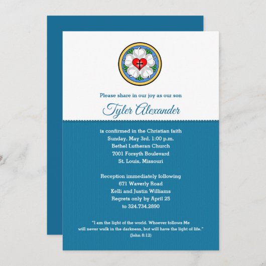 Luther's Roos Heilige Kruisnodiging Blauw Kaart (Voorkant / Achterkant)